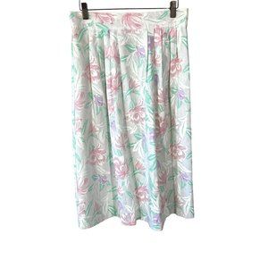 Vintage 90s White Floral Print Knee Length Skirt Large